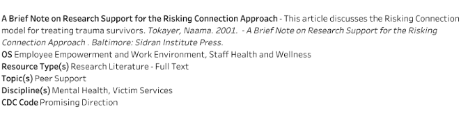 The Vicarious Trauma Toolkit Compendium of Resources Search Results