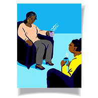 Adult and child sitting across from each other