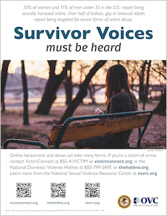 Awareness poster featuring information about help available to victims of online abuse and harassment