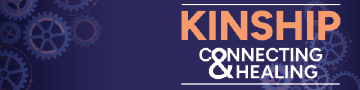2025 National Crime Victims’ Rights Week Bookmark 1 featuring this year's theme—Connecting < KINSHIP > Healing—and a background of various sized cogs. 