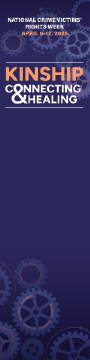 2025 National Crime Victims’ Rights Week Bookmark 3 featuring this year's theme—Connecting < KINSHIP > Healing—and a background of various sized cogs. 